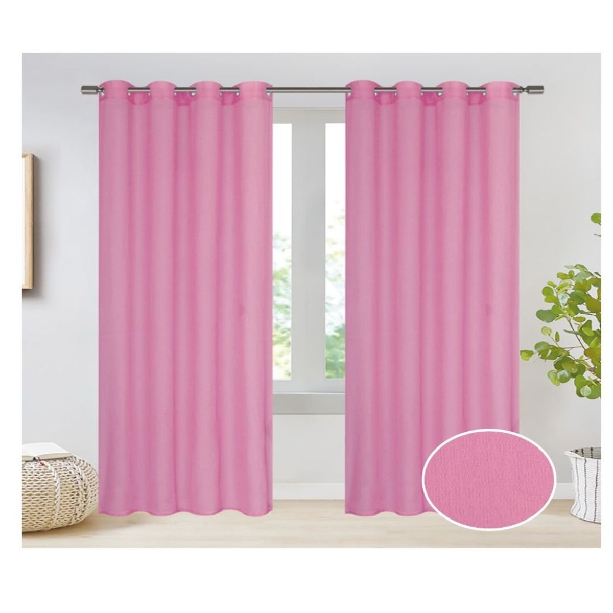 GENERICO - Cortina Velo Visillo 140 x 240 cm 2 Paños - Rosado M0558