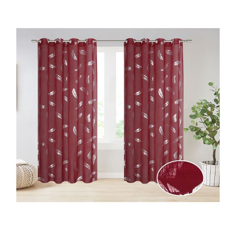 GENERICO - Cortina Velo Visillo 140 x 240 cm 2 Paños - Rojo Plumas M0609