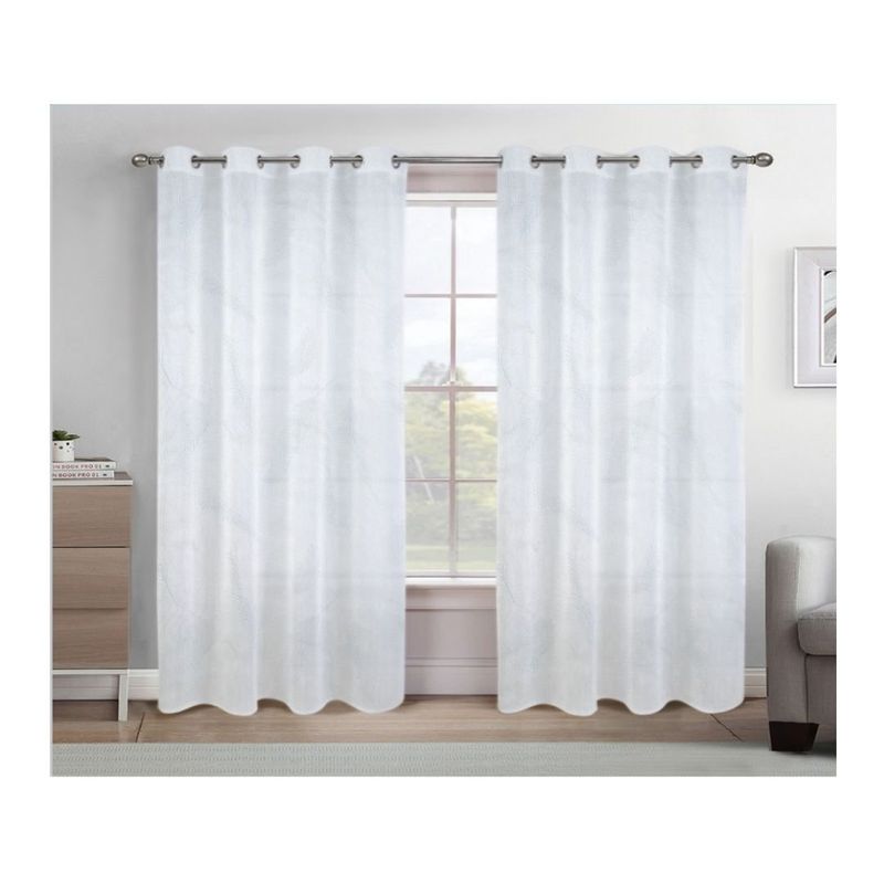 GENERICO - Cortina Velo Visillo 140 x 240 cm 2 Paños - Blanco Plumas M0771