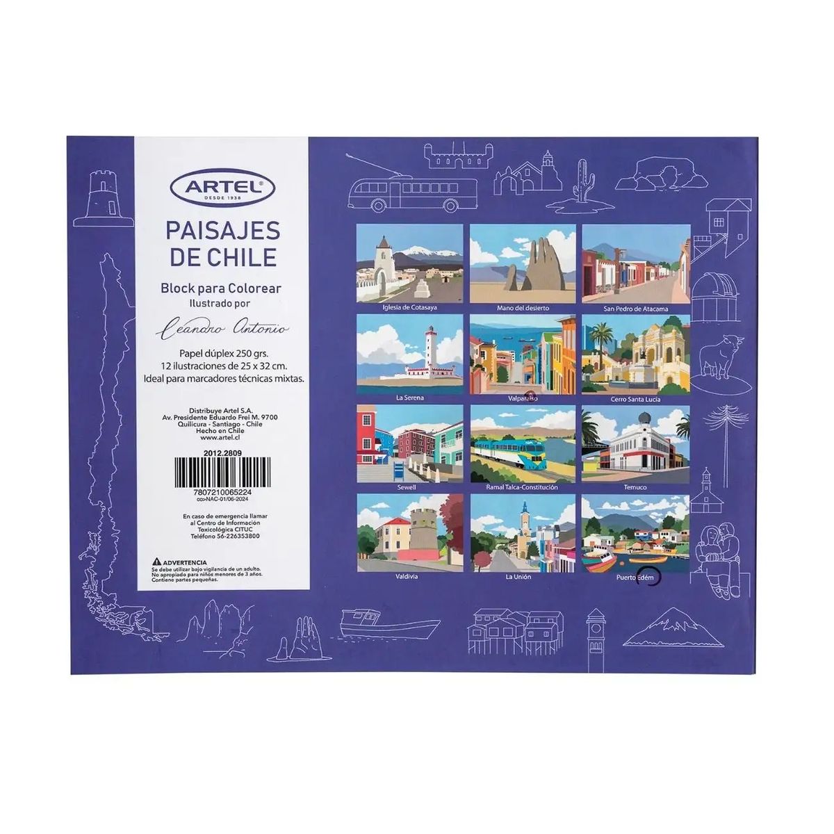 ARTEL - Block para colorear Paisajes de Chile hojas gruesas