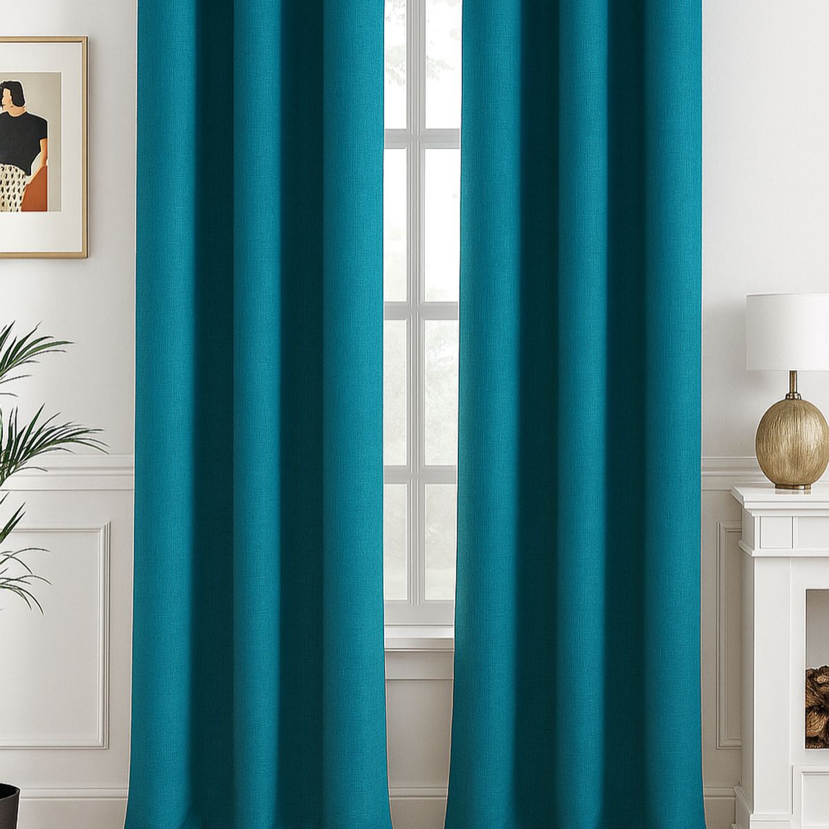 CLEMS CORTINAS - Pack 2 Cortina Jacquard Tradicional 140x225cm Turquesa