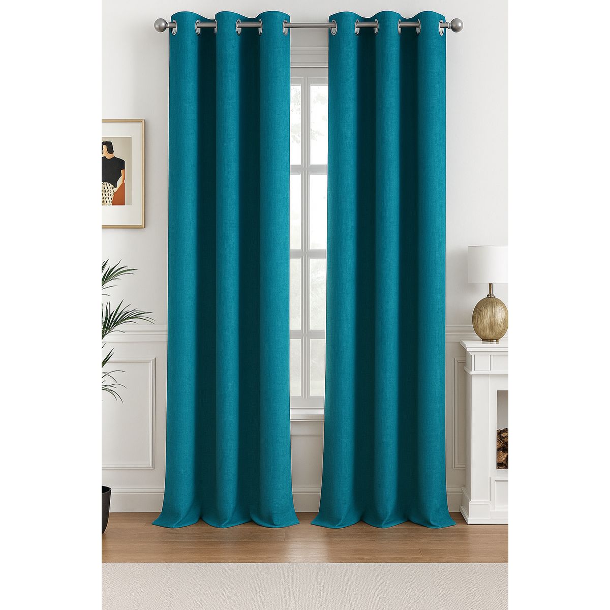 CLEMS CORTINAS - Pack 2 Cortina Jacquard Tradicional 140x225cm Turquesa