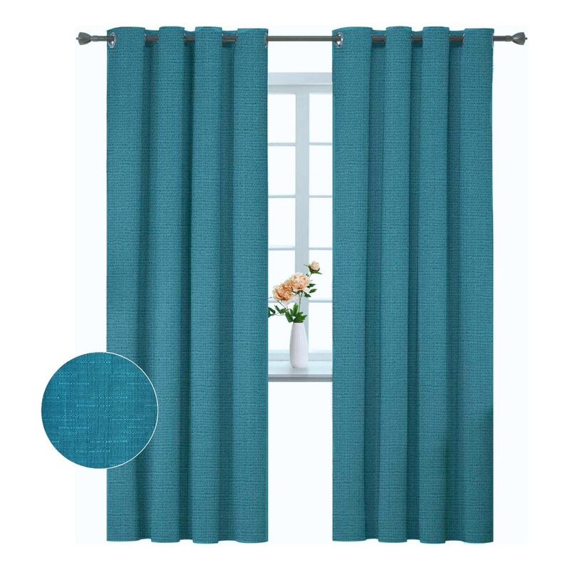 CLEMS CORTINAS - Pack 2 Cortina Jacquard Tradicional 140x225cm Turquesa