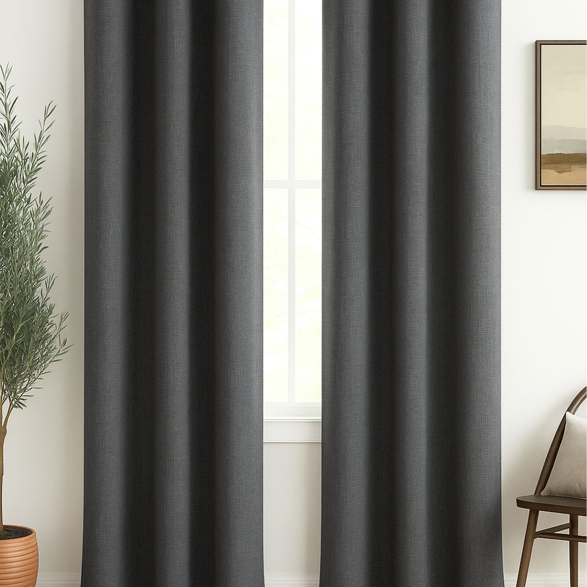 CLEMS CORTINAS - Pack 2 Cortina Jacquard Tradicional 140x225cm Gris Oscuro