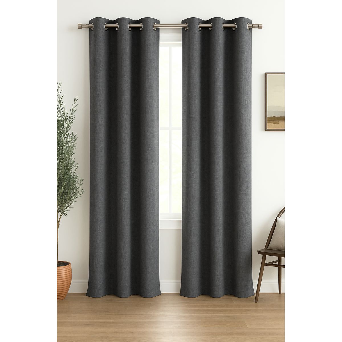 CLEMS CORTINAS - Pack 2 Cortina Jacquard Tradicional 140x225cm Gris Oscuro