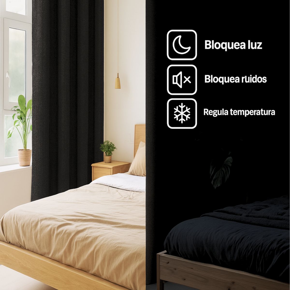 CLEMS CORTINAS - Pack 2 Cortina Jacquard Tradicional 140x225cm Negro