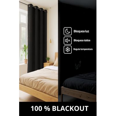Imagen 2 del producto Pack 2 Cortina Jacquard Tradicional 140x225cm Negro