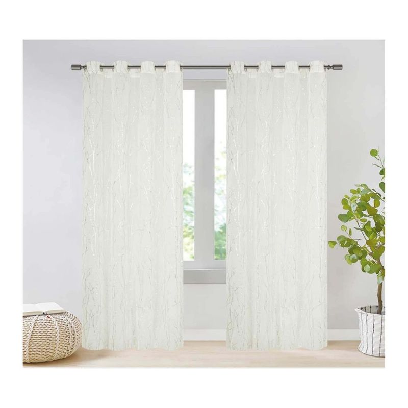 GENERICO - Cortina Velo Visillo 140 x 240 cm 2 Paños - Blanco Ramas M0228