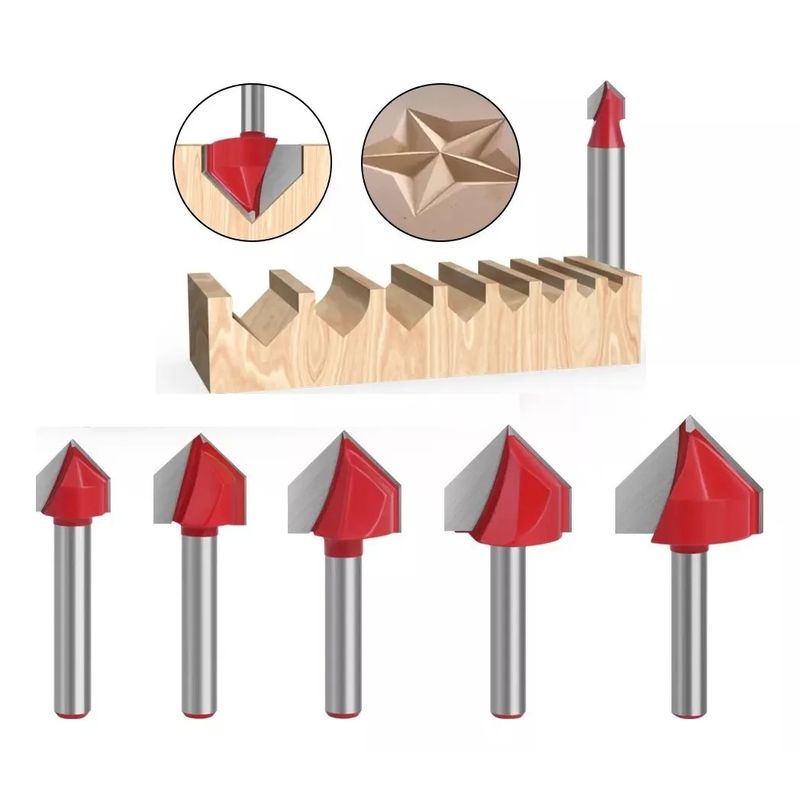 GENERICO - Fresa Ranura V Vástago ¼  3/8  A 1 Pulgada 4un 6pcs