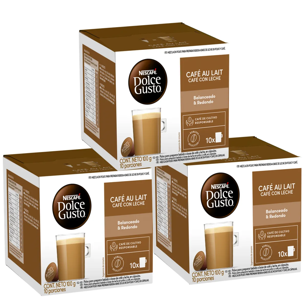 DOLCE GUSTO - Pack 3 Café NESCAFÉ DOLCE GUSTO® Café Au Lait 10 Cápsulas