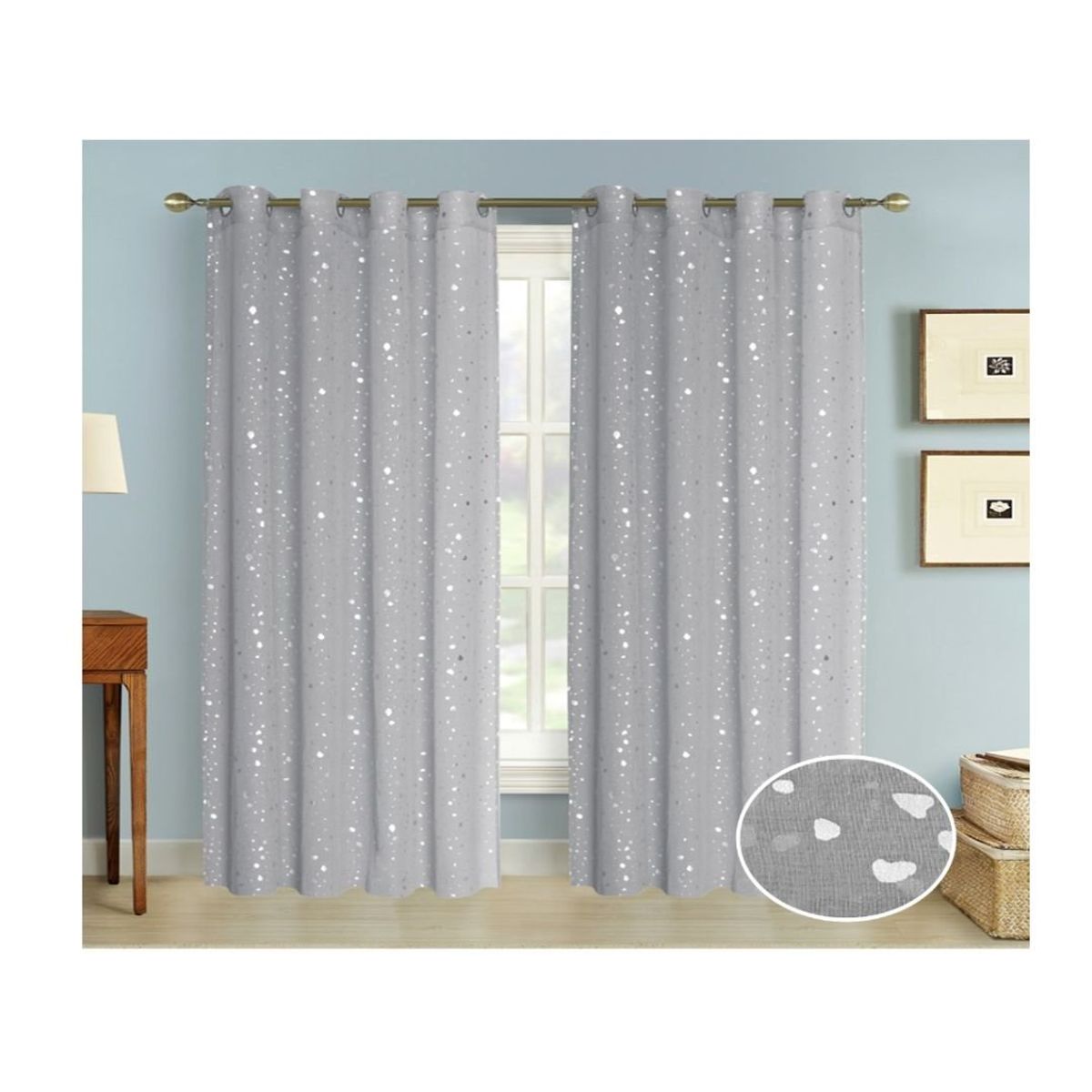 GENERICO - Cortina Velo Visillo 140 x 240 cm 2 Paños - Gris Puntos M601