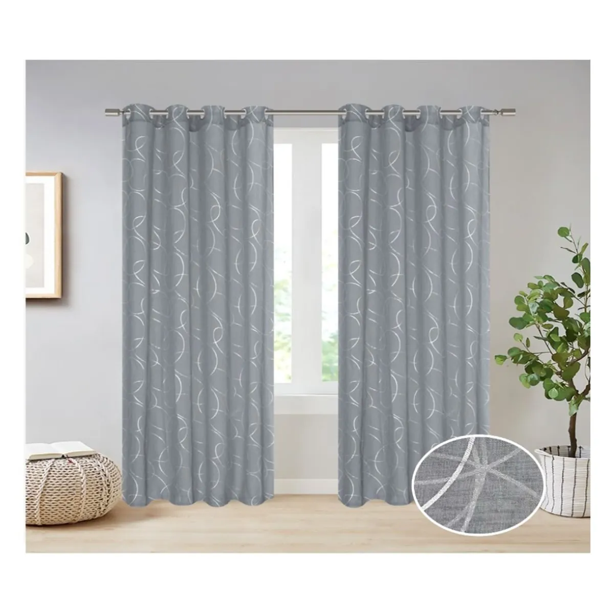 GENERICO - Cortina Velo Visillo 140 x 240 cm 2 Paños - Gris Circulo M0603