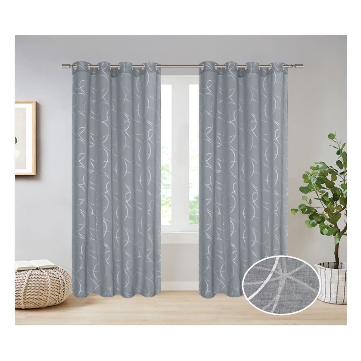 GENERICO - Cortina Velo Visillo 140 x 240 cm 2 Paños - Gris Circulo M0603