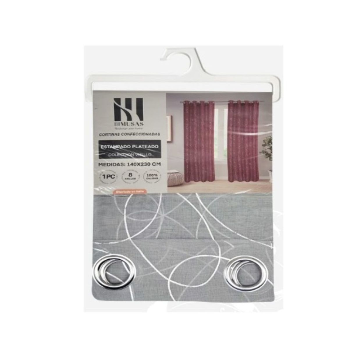 GENERICO - Cortina Velo Visillo 140 x 240 cm 2 Paños - Gris Circulo M0603