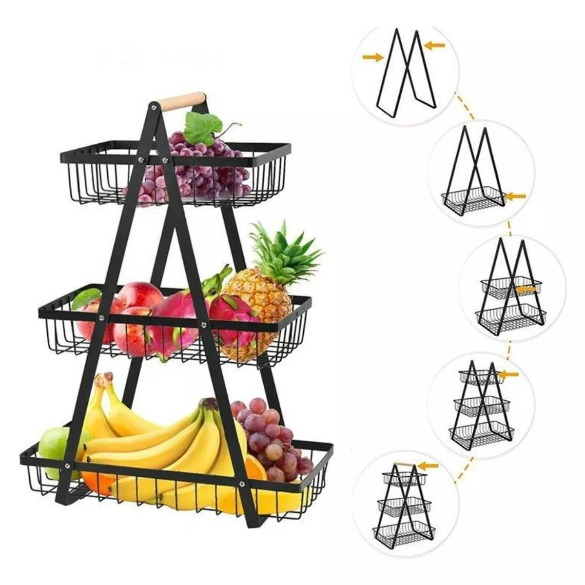 MUNDO MAGIA - Canasto De Mesa 3 Niveles Frutero, Panero, Hortalizas Material Metalico