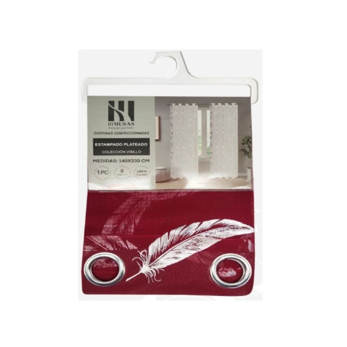 GENERICO - Cortina Velo Visillo 140 x 240 cm 2 Paños - Rojo Ramas M248
