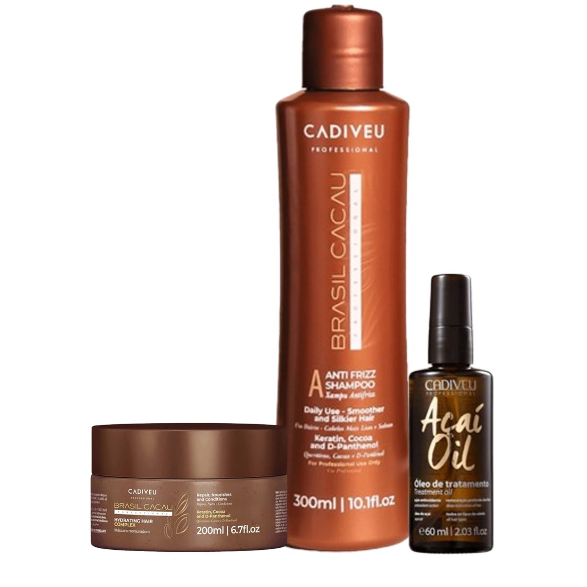 BRASIL CACAU - Shampoo Máscara Antifrizz Brasil Cacacu + Acai Oil Kit.-