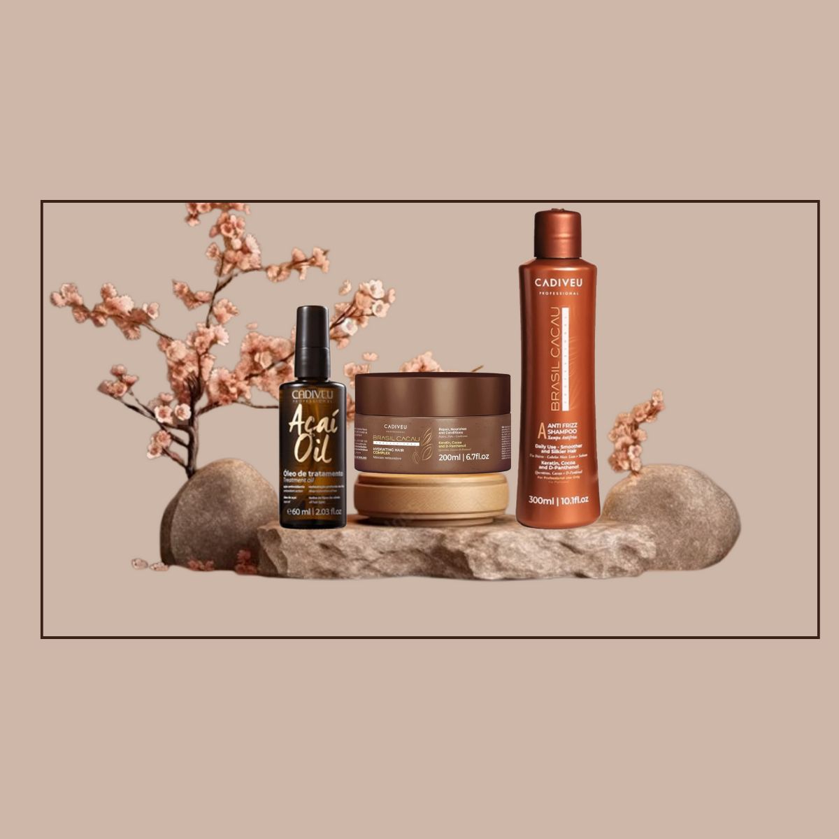 BRASIL CACAU - Shampoo Máscara Antifrizz Brasil Cacacu + Acai Oil Kit.-