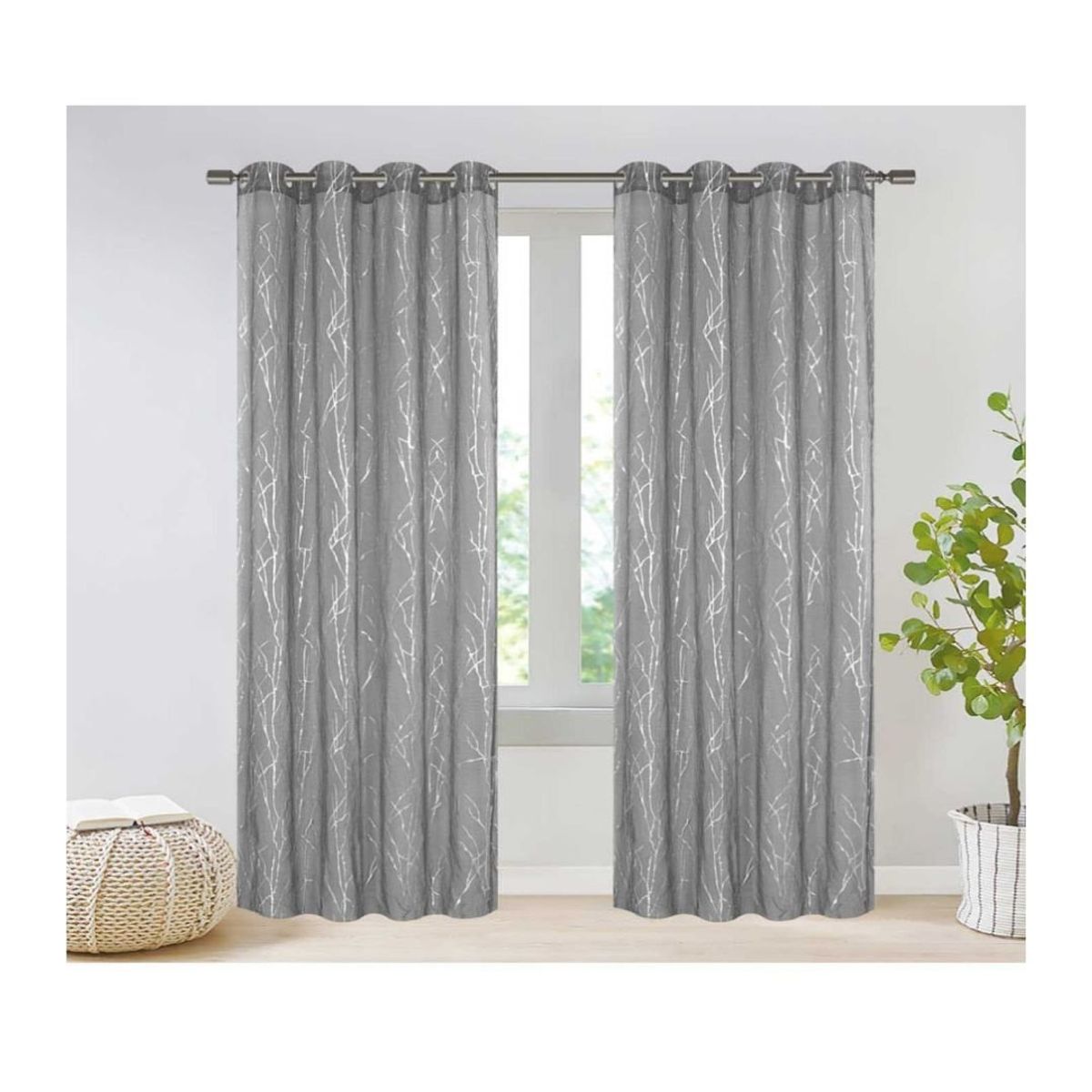 GENERICO - Cortina Velo Visillo 140 x 240 cm 2 Paños - Gris Ramas M248