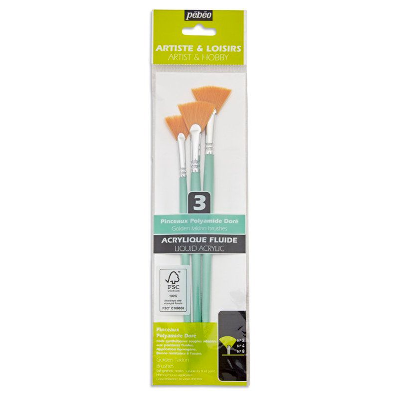 PEBEO - Pinceles Pebeo Acrílico Fluido Set 3 Abanico (Fan)