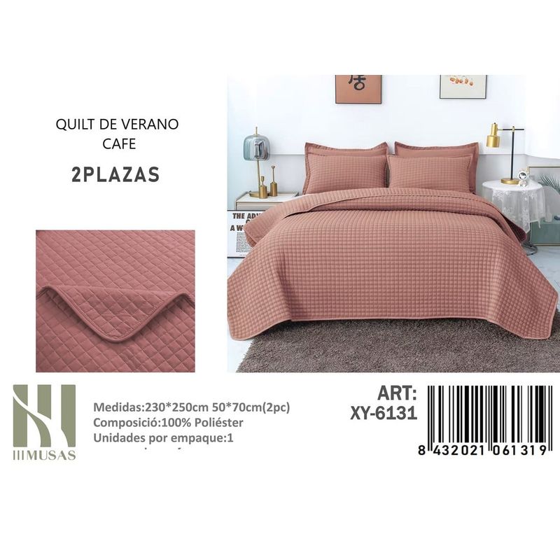 ANGELES DEL HOGAR - QUILT DE VERANO 2 PLAZAS III MUSAS CAFÉ