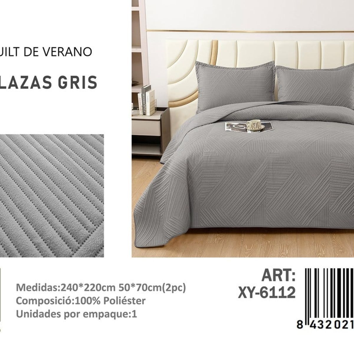 ANGELES DEL HOGAR - QUILT DE VERANO 2 PLAZAS III MUSAS GRIS