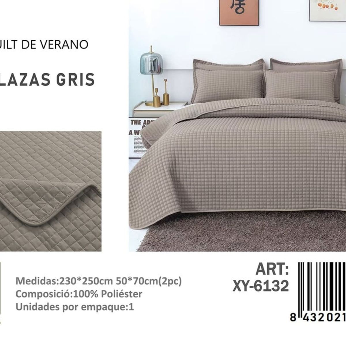 ANGELES DEL HOGAR - QUILT DE VERANO 2 PLAZAS III MUSAS GRIS