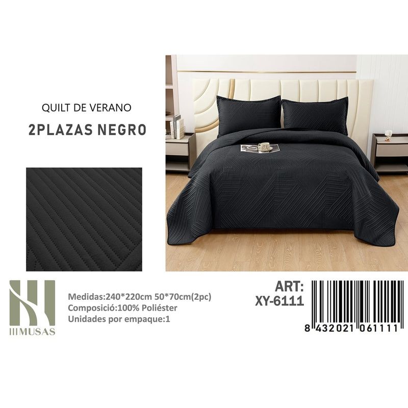 ANGELES DEL HOGAR - QUILT DE VERANO 2 PLAZAS III MUSAS NEGRO