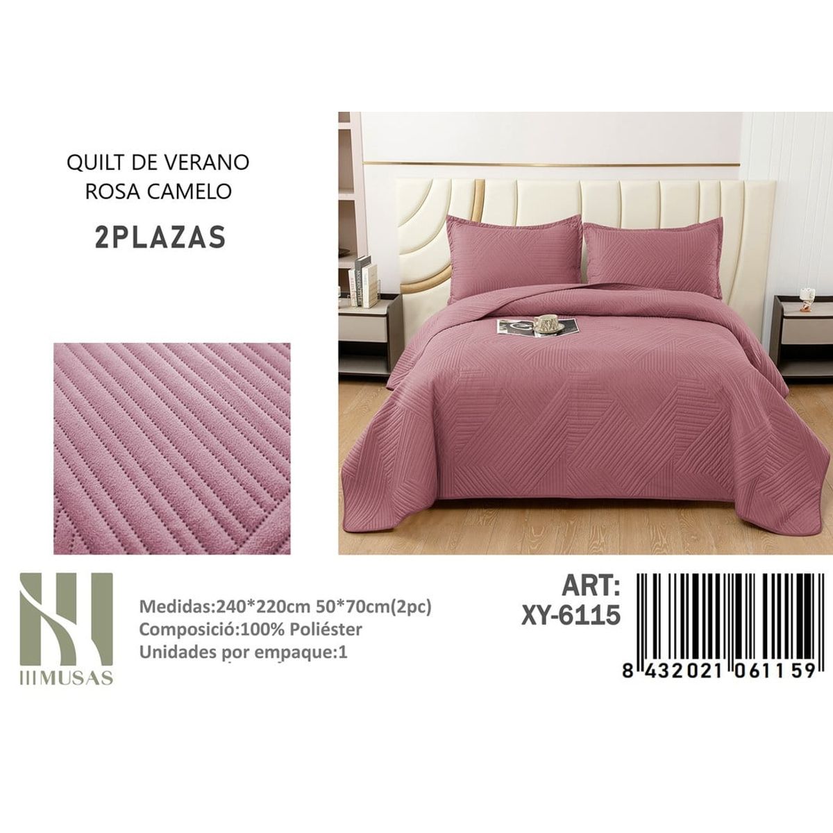 ANGELES DEL HOGAR - QUILT DE VERANO 2 PLAZAS III MUSAS ROSA