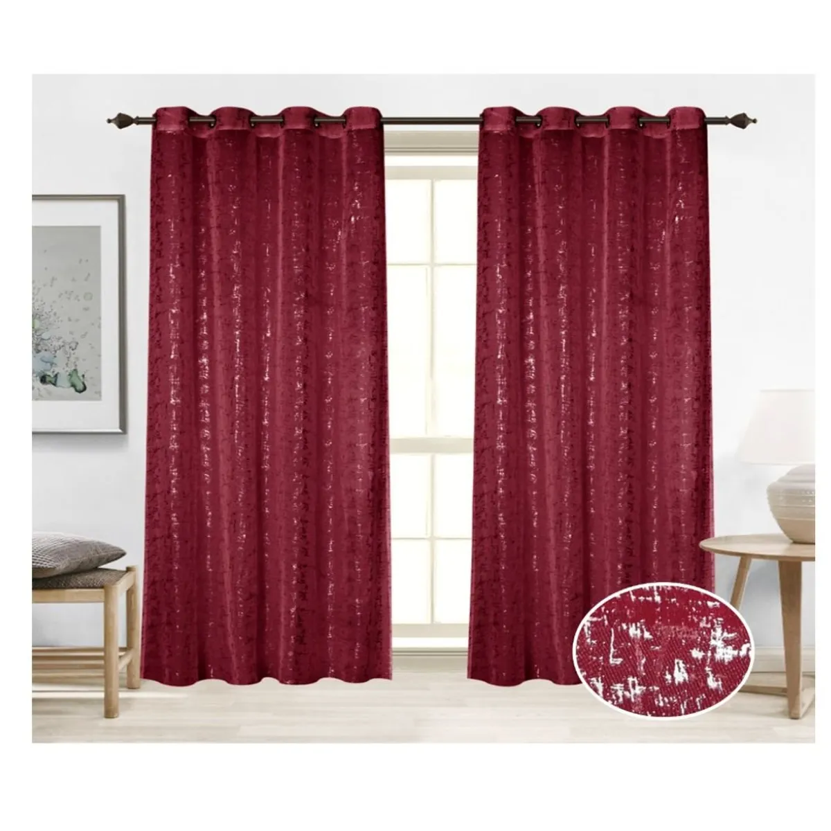 GENERICO - Cortina Velo Visillo 140 x 240 cm 2 Paños - Rojo Puntos M0602
