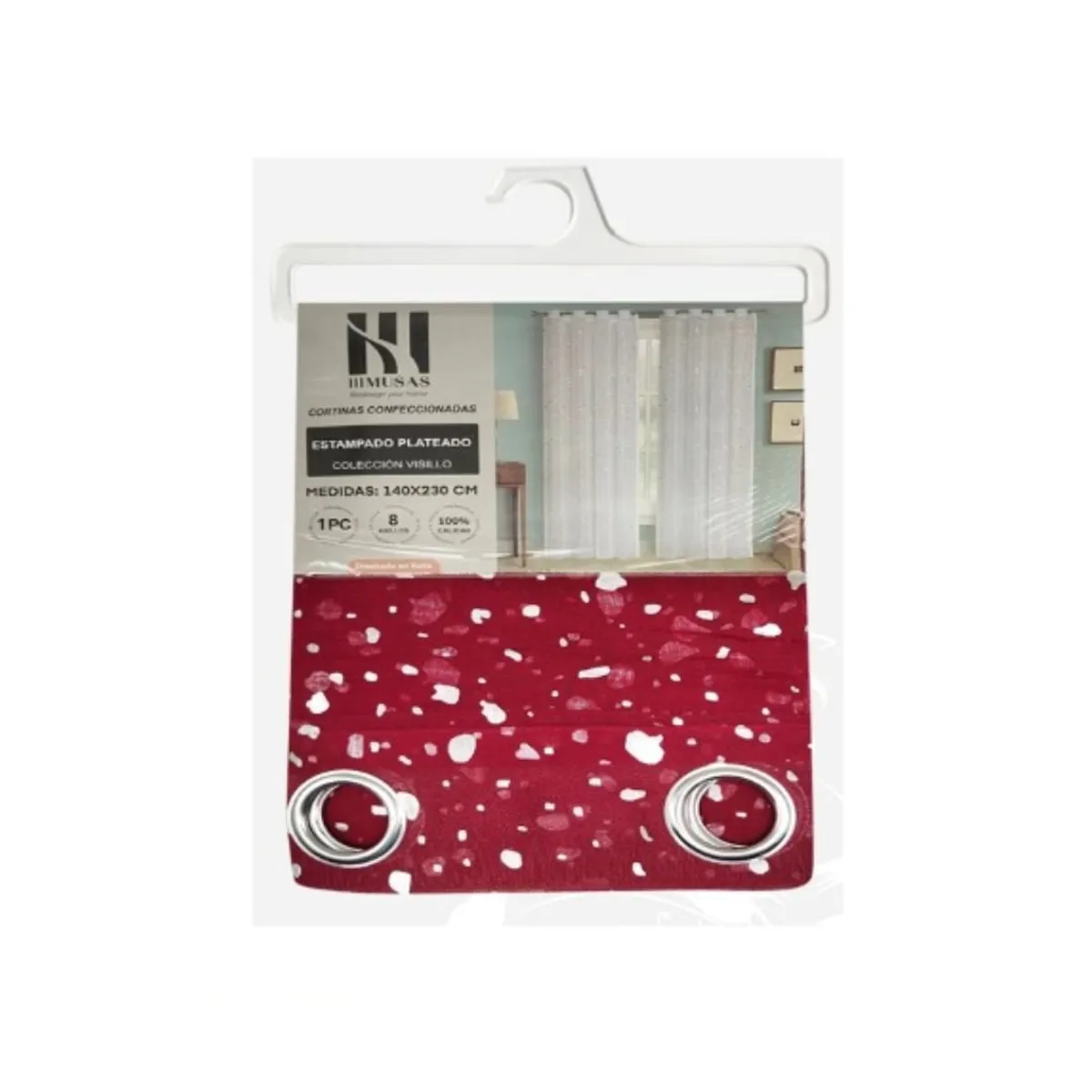 GENERICO - Cortina Velo Visillo 140 x 240 cm 2 Paños - Rojo Puntos M0602