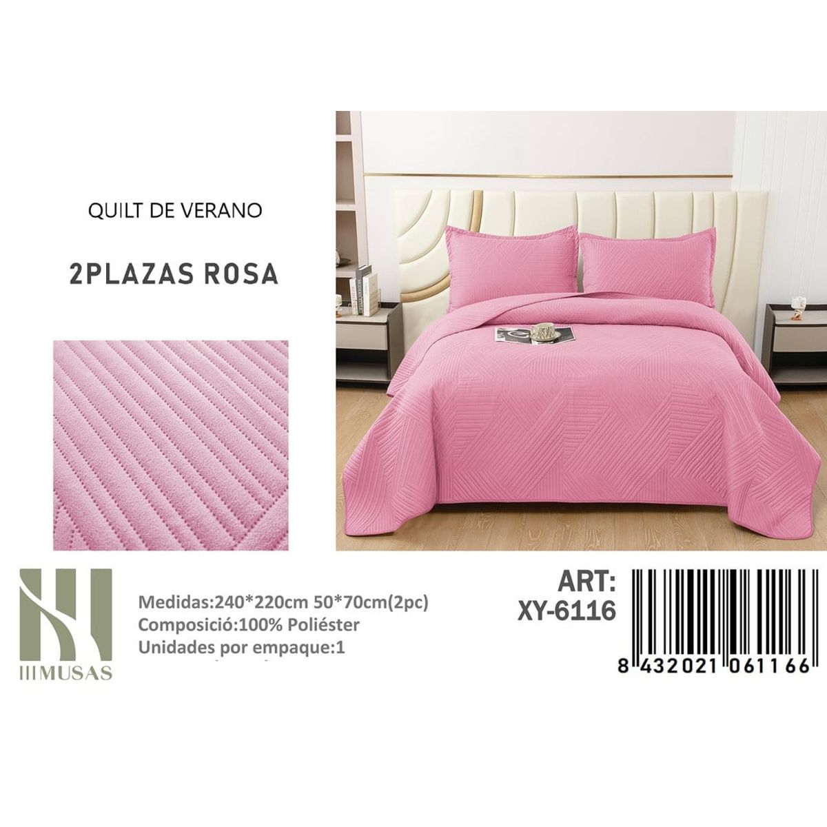 ANGELES DEL HOGAR - QUILT DE VERANO 2 PLAZAS III MUSAS ROSA