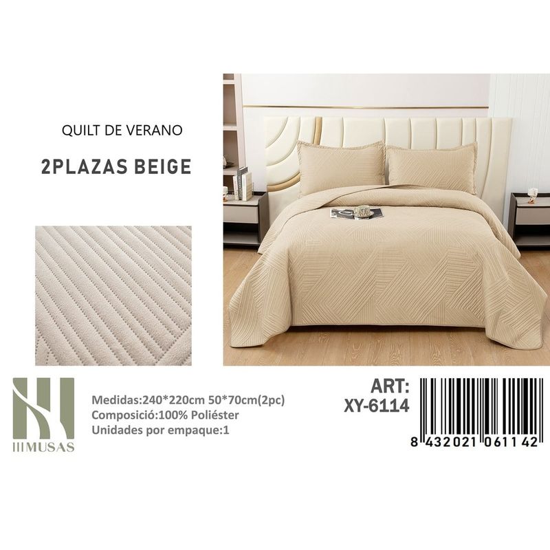 ANGELES DEL HOGAR - QUILT DE VERANO 2 PLAZAS III MUSAS BEIGE