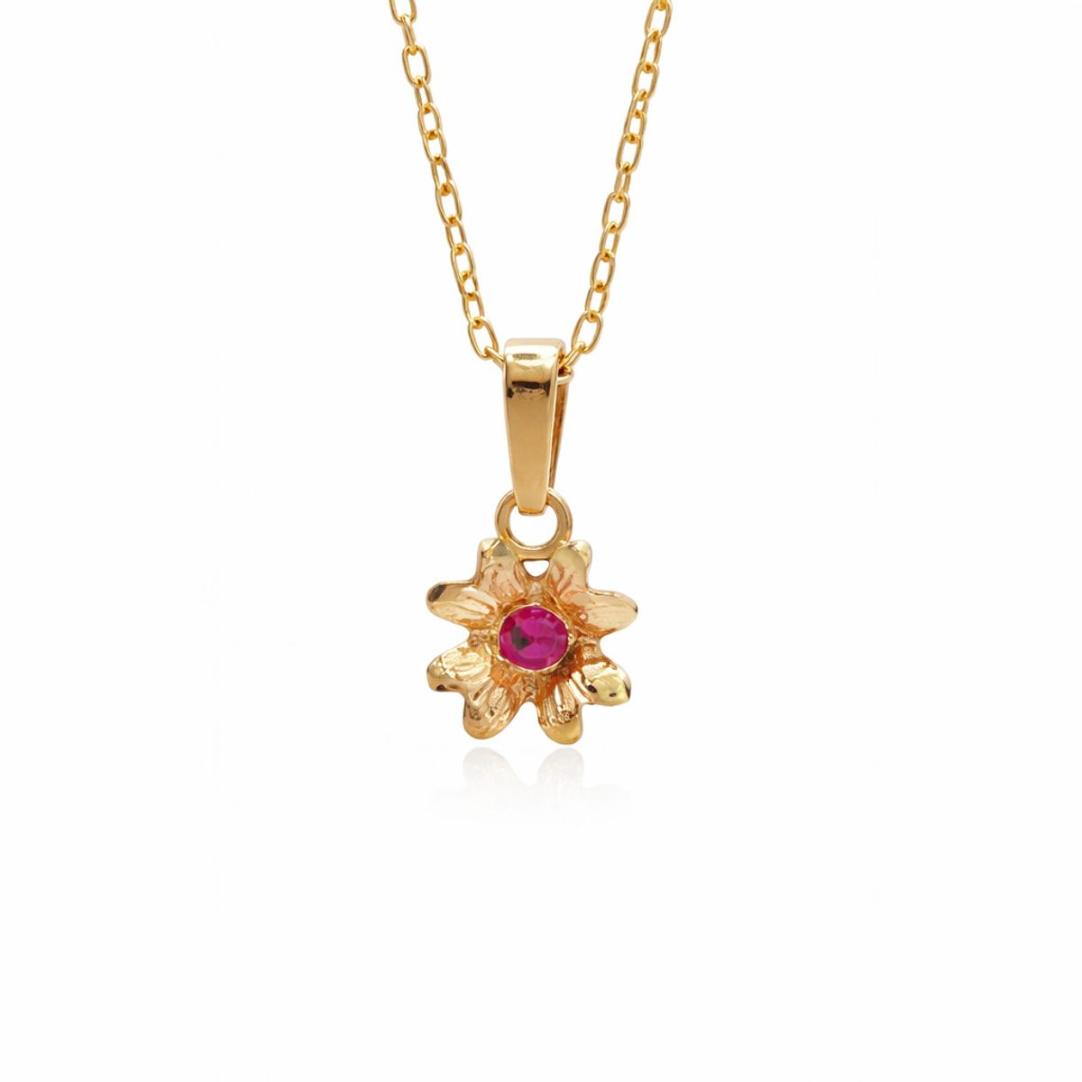 JOYAS MYTOKE - Collar Oro 18 Kilates Flor Rosita Rubi Mujer Juvenil