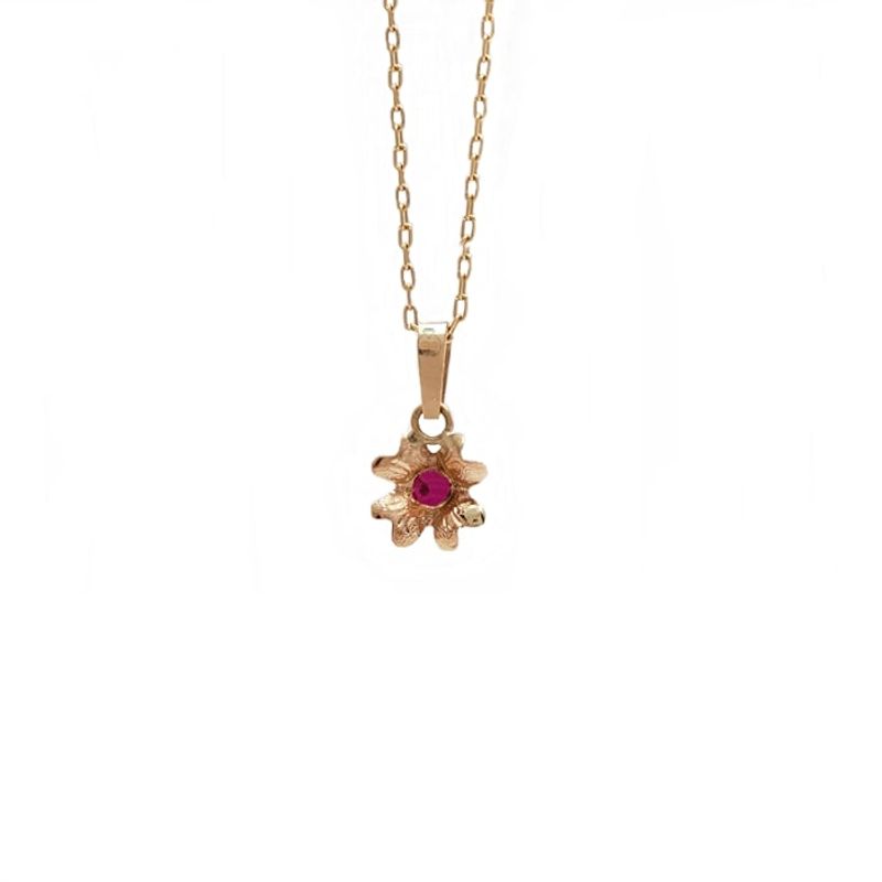 JOYAS MYTOKE - Collar Oro 18 Kilates Flor Rosita Rubi Mujer Juvenil