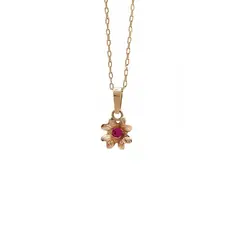 JOYAS MYTOKE - Collar Oro 18 Kilates Flor Rosita Rubi Mujer Juvenil