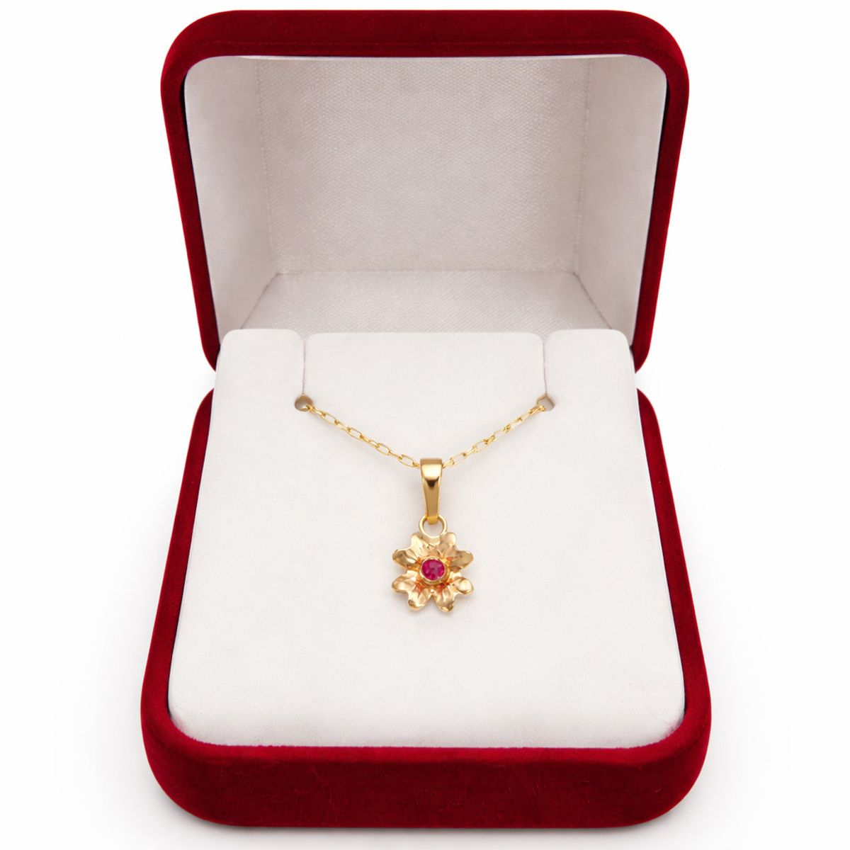 JOYAS MYTOKE - Collar Oro 18 Kilates Flor Rosita Rubi Mujer Juvenil