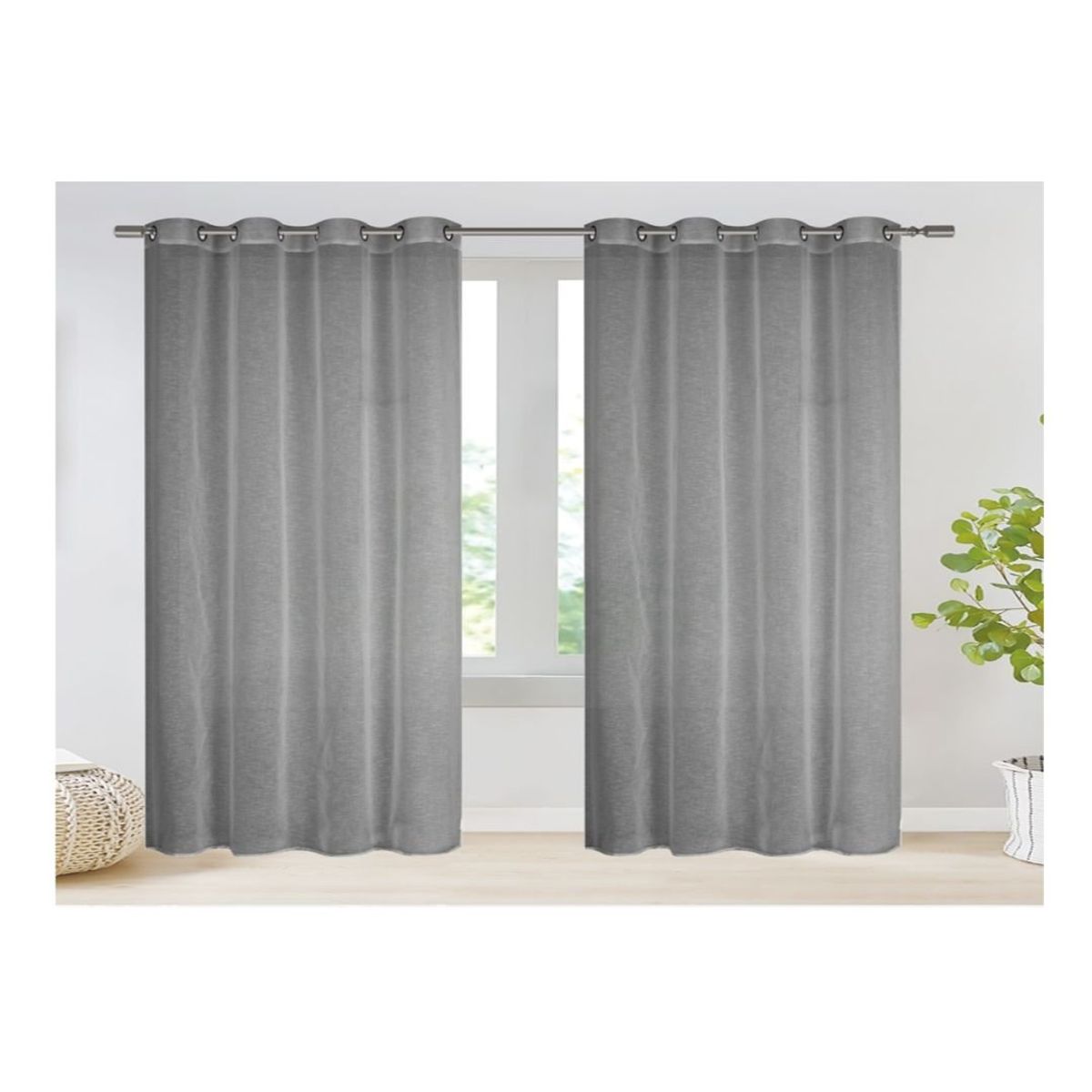 GENERICO - Cortina Velo Visillo Lino 140 x 230 cm 2 Paños - Gris M0726