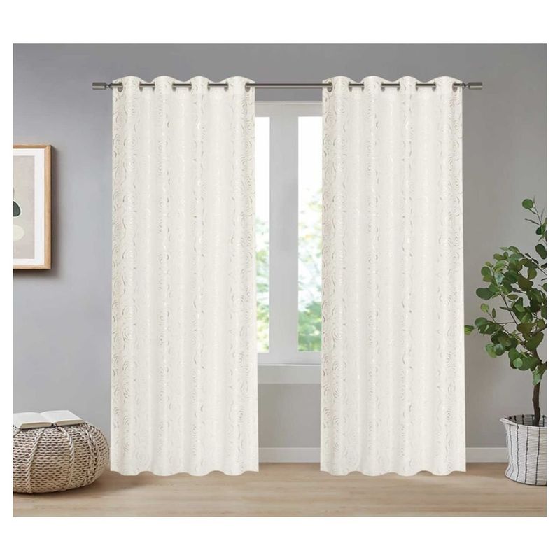 GENERICO - Cortina Velo Visillo 140 x 240 cm 2 Paños - Blanco Rosas M252