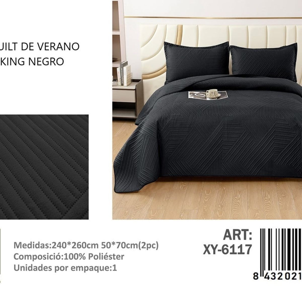 ANGELES DEL HOGAR - QUILT DE VERANO KING III MUSAS NEGRO