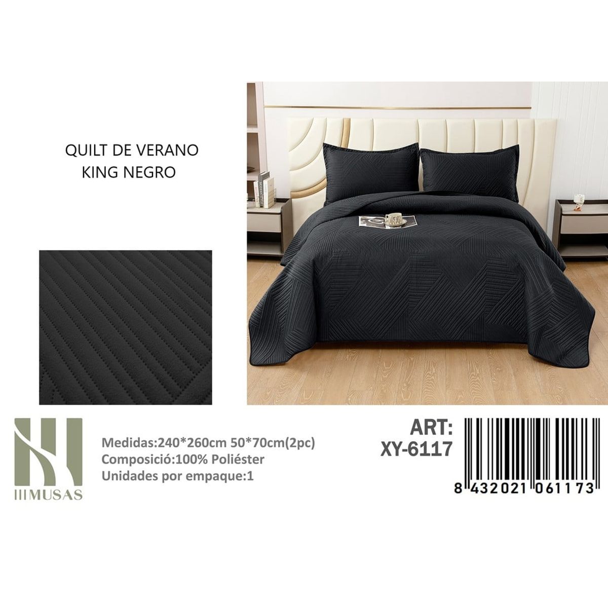 ANGELES DEL HOGAR - QUILT DE VERANO KING III MUSAS NEGRO