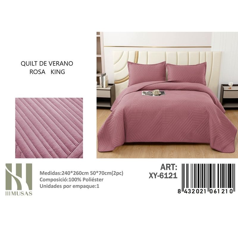 ANGELES DEL HOGAR - QUILT DE VERANO KING III MUSAS ROSA