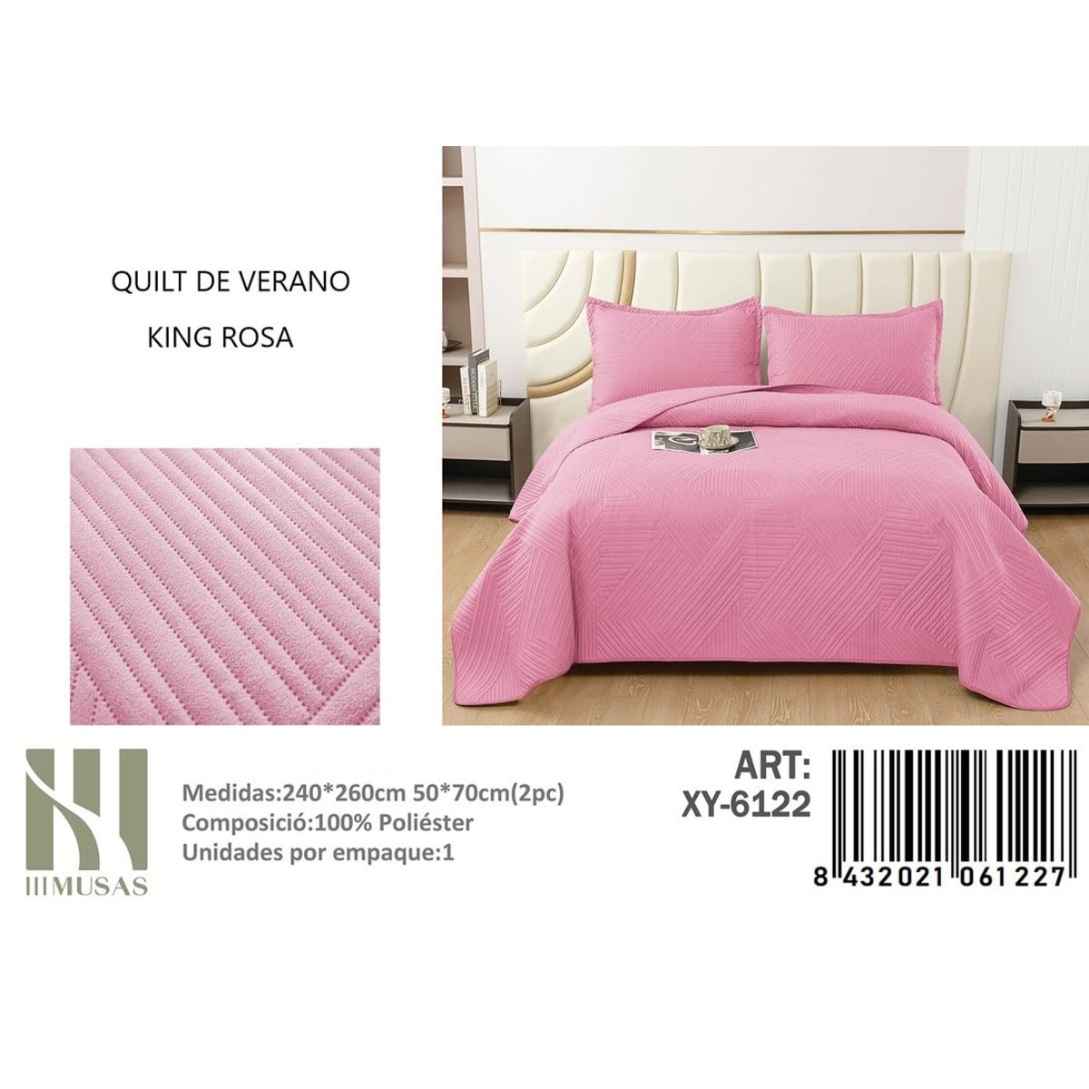 ANGELES DEL HOGAR - QUILT DE VERANO KING III MUSAS ROSA