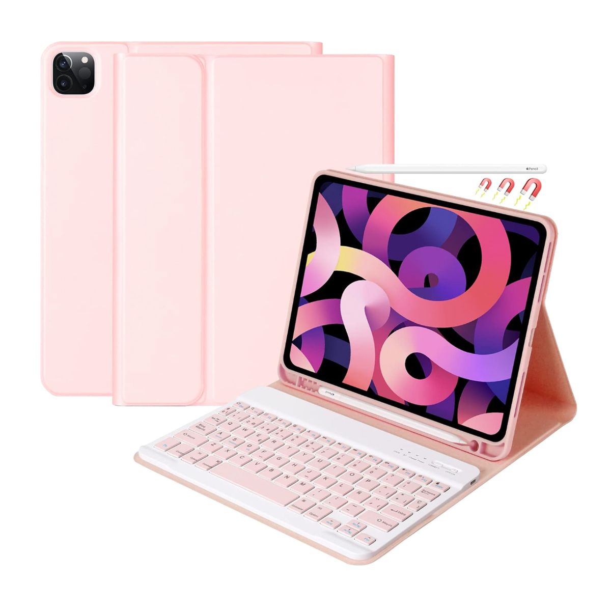 JOIGO - Funda Con Teclado Español Para iPad Air 11 6ta Gen M2 2024 Rosado