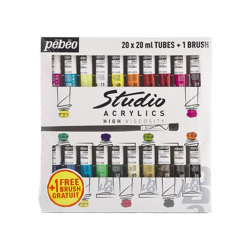 PEBEO - Acrílico Pebeo Studio Set 20 Colores 20ml + Pincel