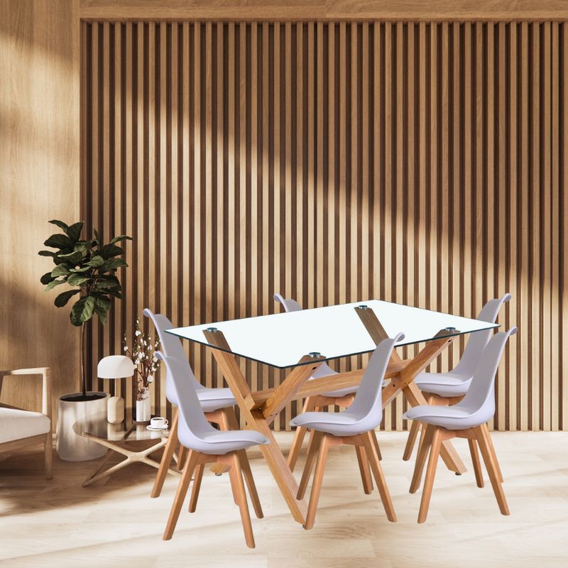 GENERICO - Comedor Vidrio Xcross 140x90 Con 6 Sillas Tulip Acolchadas
