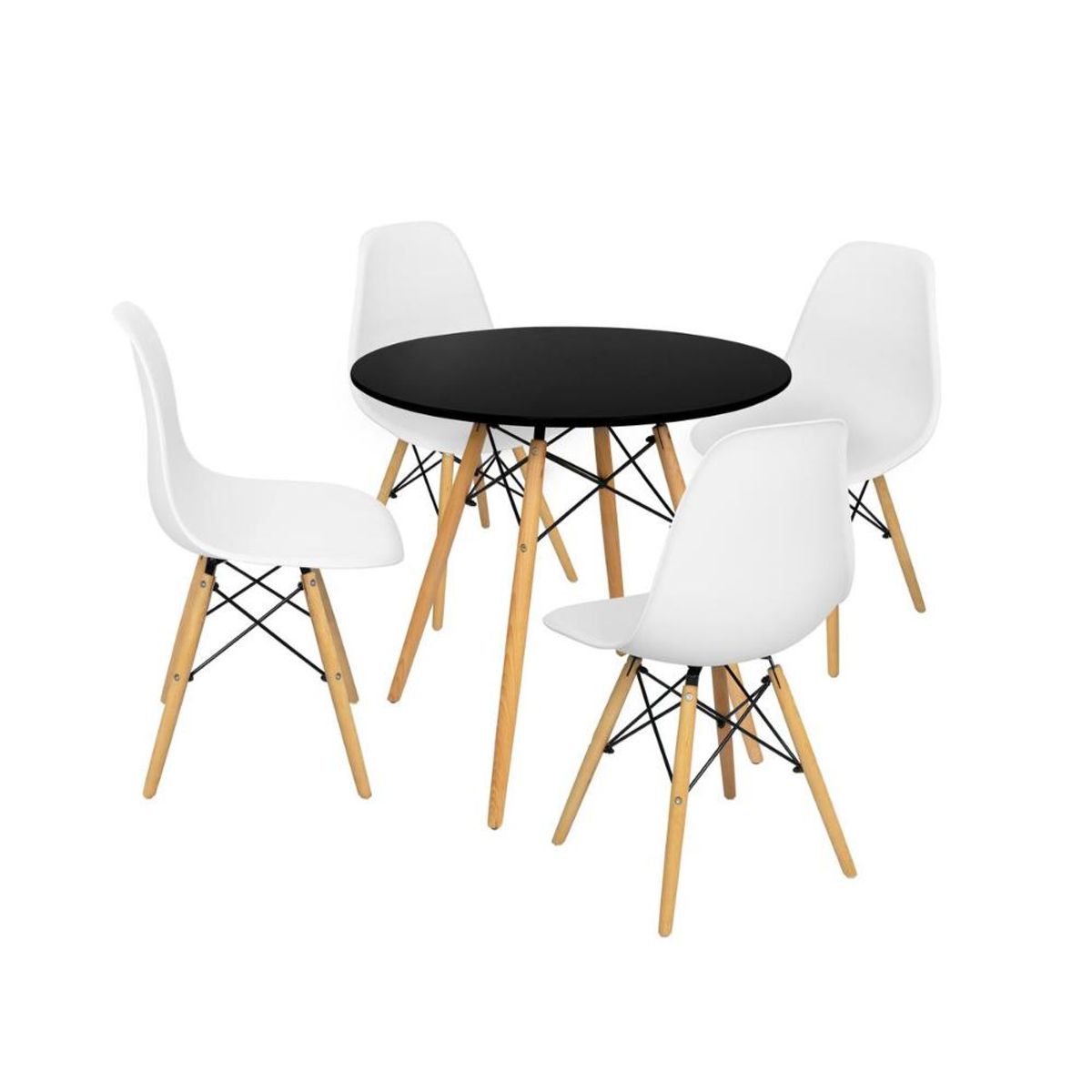 KLIK - Comedor Mesa Eames Negra Redonda 80cm + 4 Sillas Eames Blanc