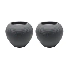 GENERICO - Set 2 Maceteros Plastico Redondo Ovalado Moderno Textura L - Gris