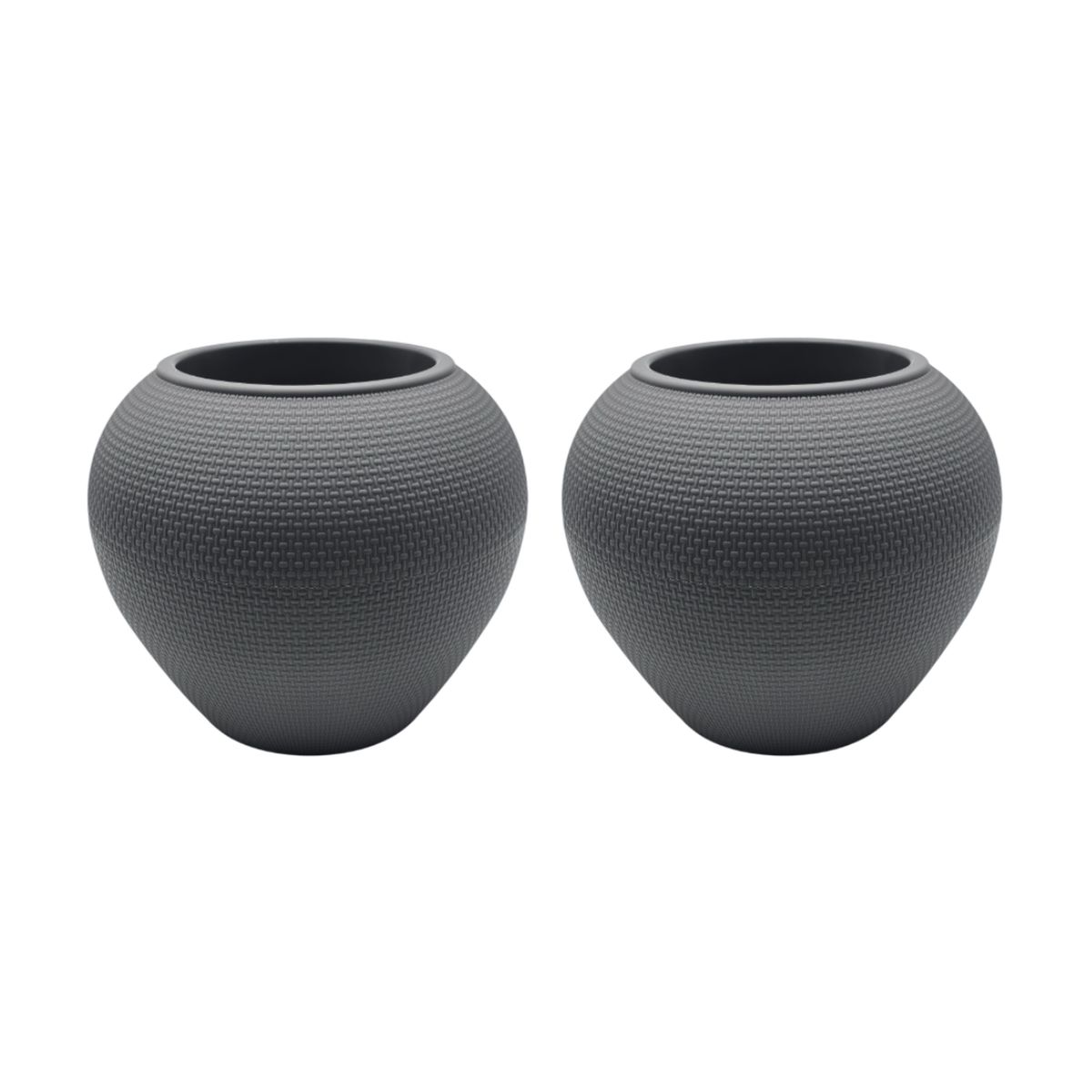 GENERICO - Set 2 Maceteros Plastico Redondo Ovalado Moderno Textura L - Gris