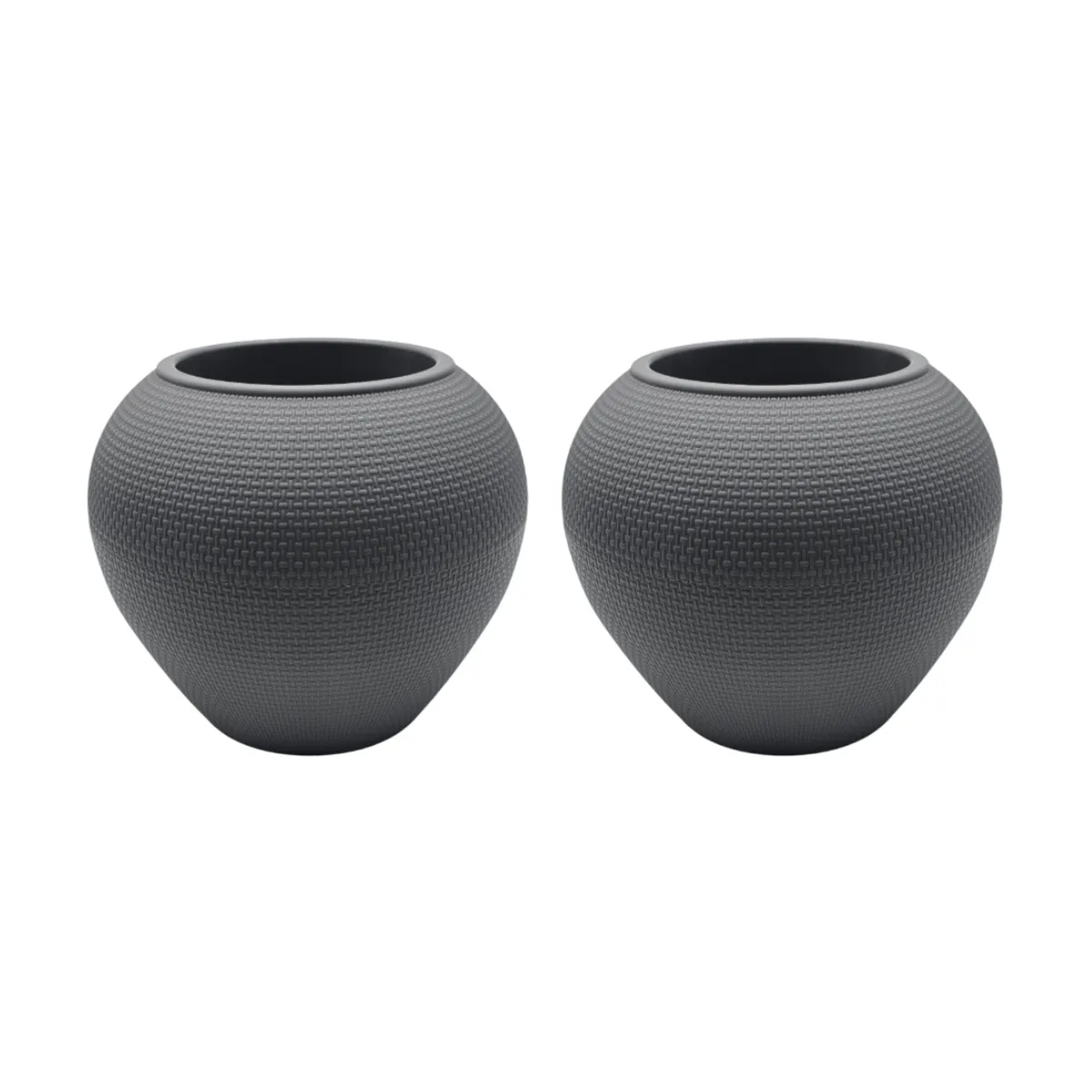 GENERICO - Set 2 Maceteros Plastico Redondo Ovalado Moderno Textura L - Gris